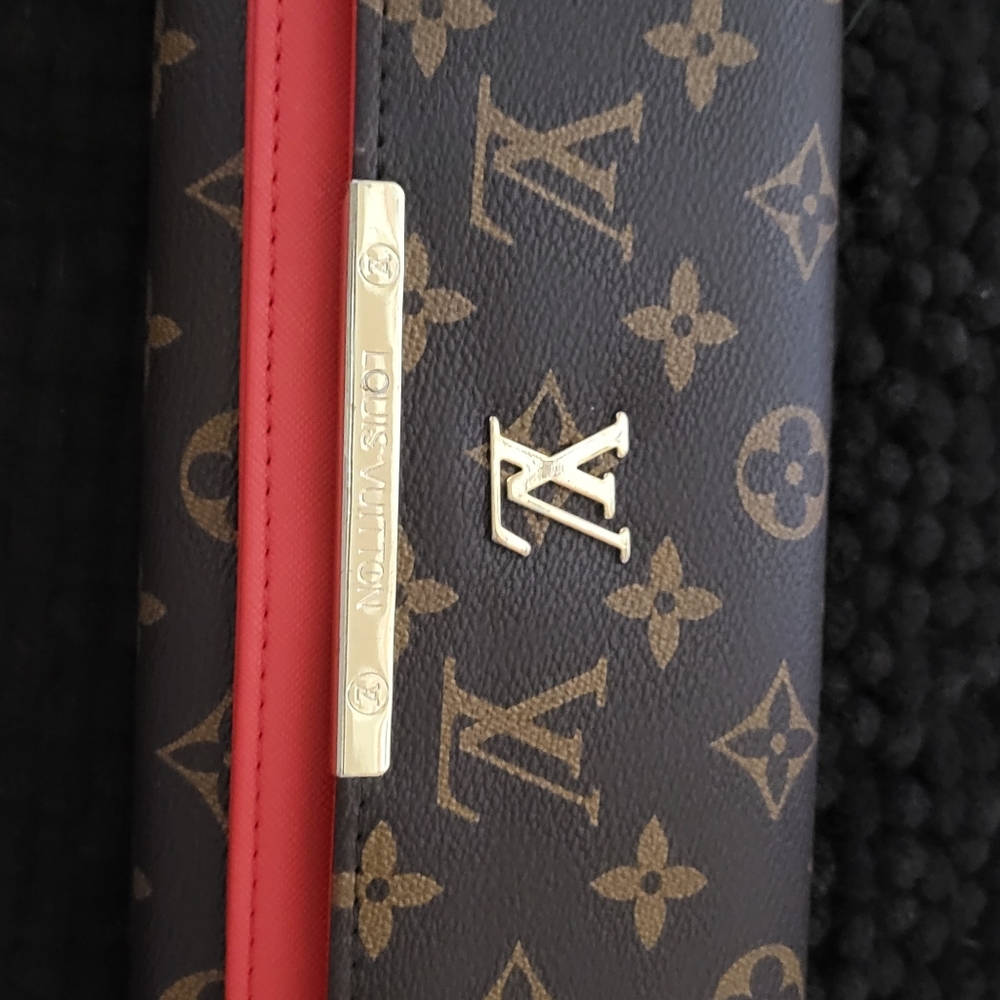 Elegant Brown N Red Women's Wallet Clutch, Inspired By LVUITTON, with Dust Cover - Picture 4 of 5
